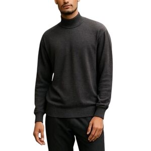 Ponte Vecchio Italian Men's Luxurious Grey 100% Merino Wool Mock Neck Sweater